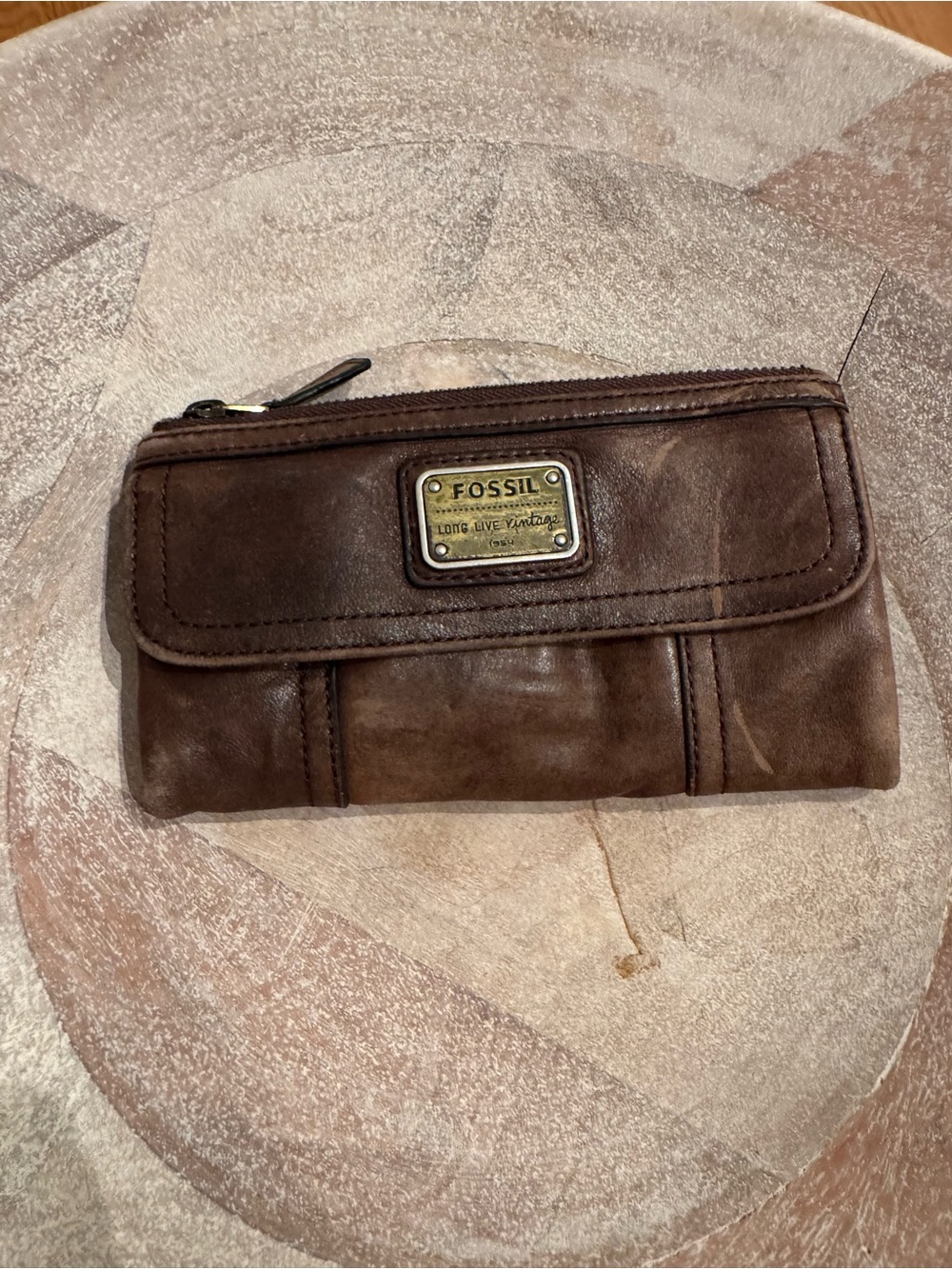 Fossil Brown Leather Messenger Bag with Brass Logo Plate